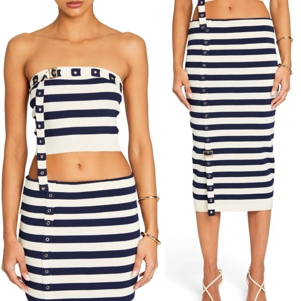 NEW! Ser.O.Ya- Cream And Navy Constance Tube Top Cleat Midi Skirt Set Size XL